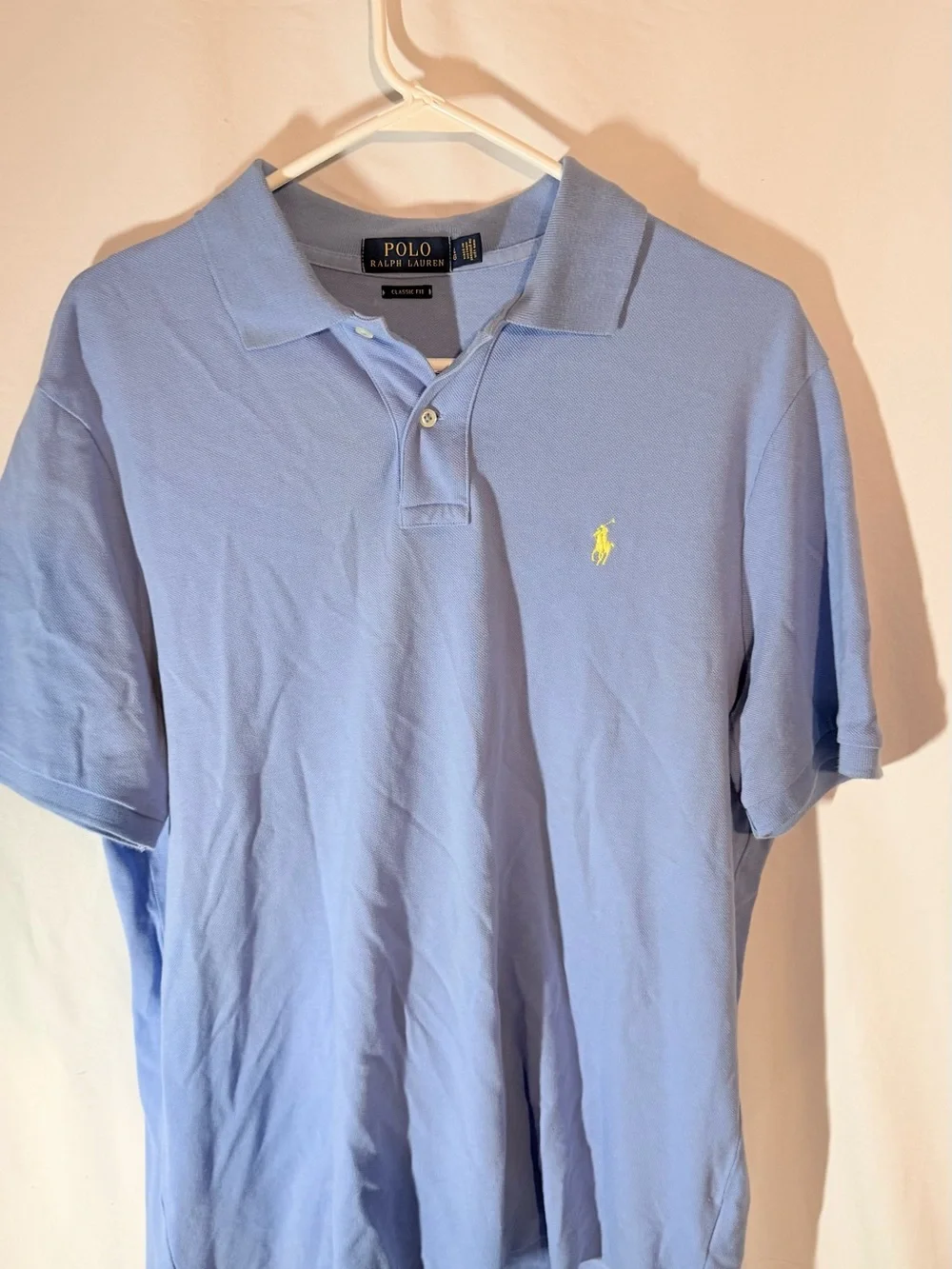 Polo Ralph Lauren Men’s Large Classic Fit Blue Cotton Polo Shirt Yellow Pony